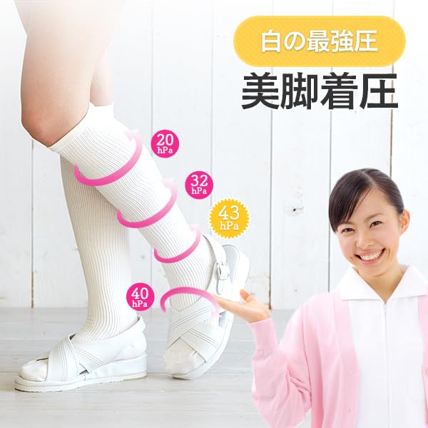 Taiyo Knit Compression Cotton Strong Loose for Nurses and Medical Socks, White, Blend, Compression, Toe, Professionals, N100-15 (Sizes 24-26cm)