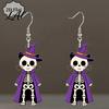 Skull Cat Jewelry 1 Pair Halloween Skeleton Drop Dangle Earrings for Women Sweet Cool Acrylic Witch Hat Hoop Earring Theme Gift Hypoallergenic
