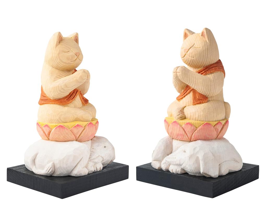 Cat Samantabhadra Deity of the Years of the Dragon and Modeled by Butsuya Sakai Zodiac Guardian Beckoning Cat Figurine Buddha, (Guardian Snake) - -