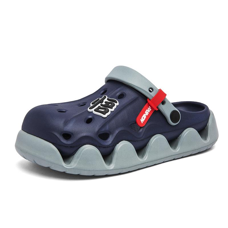 

Туфли с дырочками на толстой подошве, мужская модная индивидуальная верхняя одежда, тапочки-мешки, мужские нескользящие пляжные сандалии двойного назначения 44/45 темно-синий