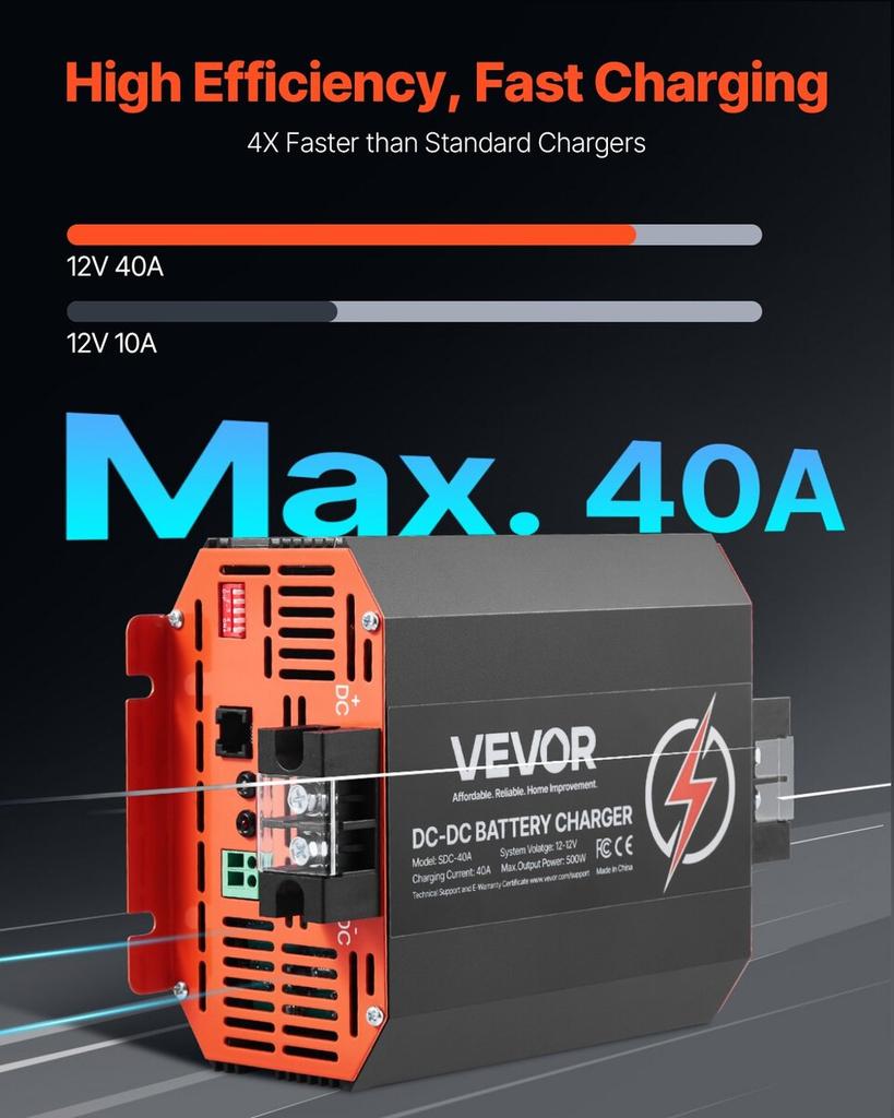 12V 40A DC to DC Charger Battery Charger 500W for Lead-Acid Lithium AGM