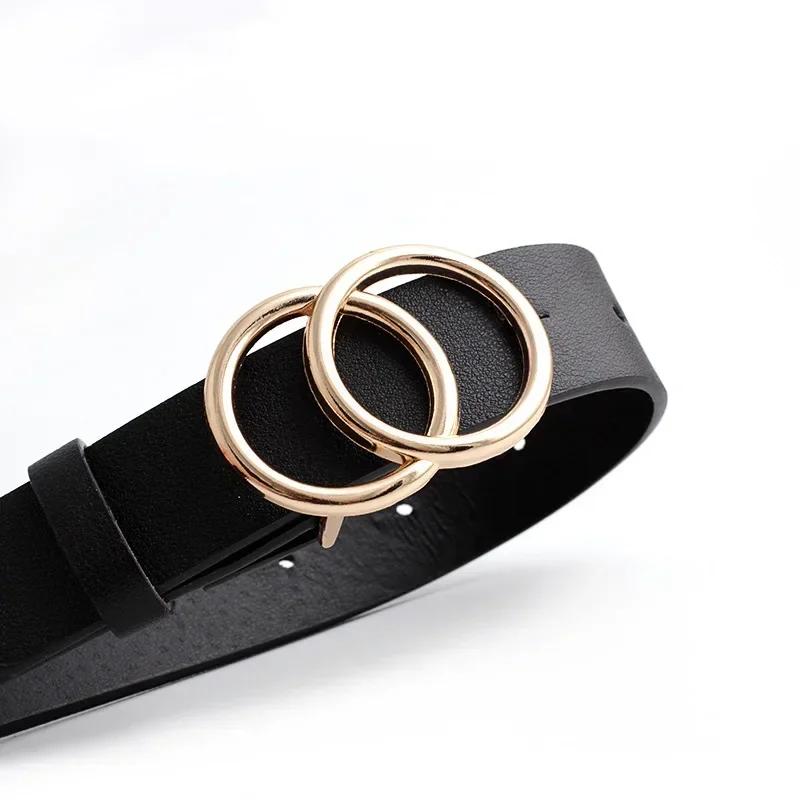 Big Double Ring Circle Metal Buckle Belt Women Fashion Wild Waistband Ladies Wide Leather Straps Belts for Leisure Dress Jeans