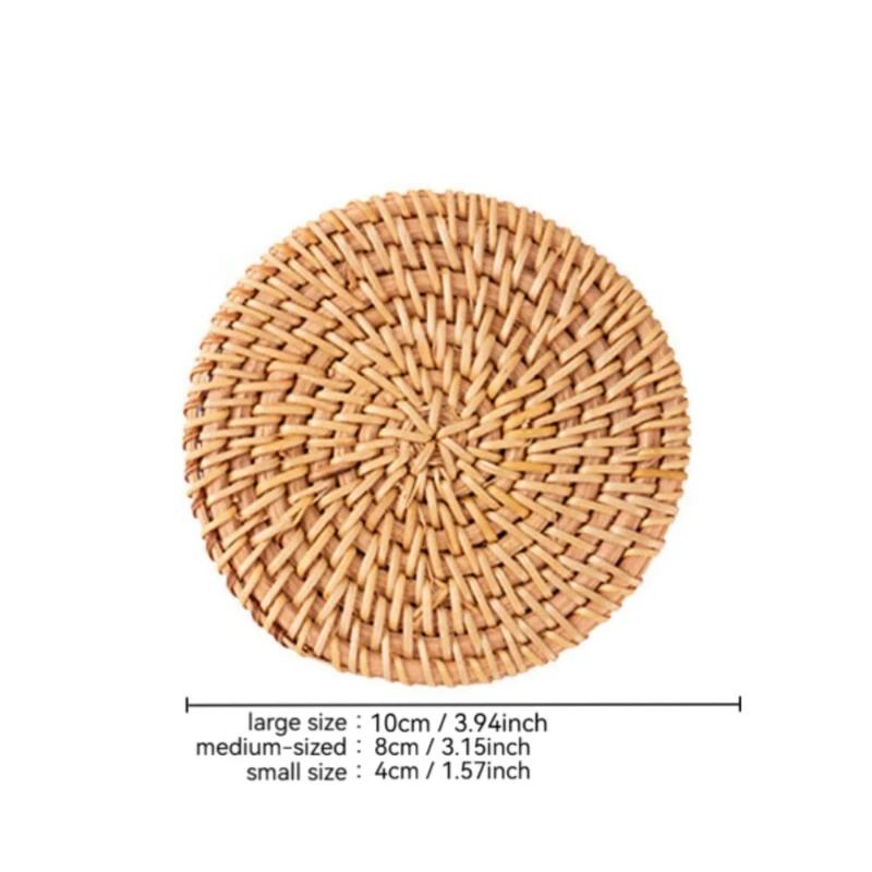 1Pc Vine Woven Mat, Heat-resistant Cup Mat, Pot Mat, Heat Insulation Mat, Kitchen Wooden Storage Tea Set Accessories, Cup Mat