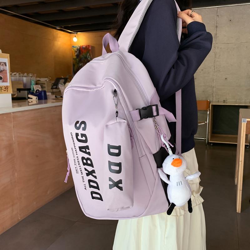 Men Lightweight Backpack Letter Print Student Schoolbag Women Large Capacity Campus Backpack with Pen Bag