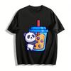 Cute Panda Holding Bubble Tea Graphic Casual Short Sleeve Top Pure Cotton T-shirt