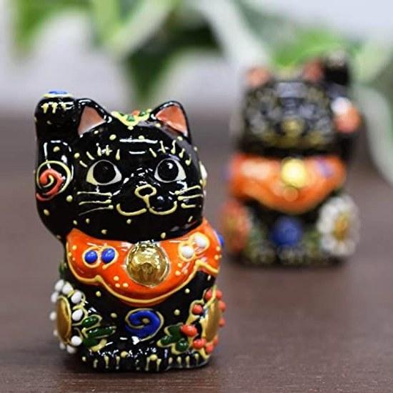 Kutani ware chibi maneki-neko black mori pair black-PF