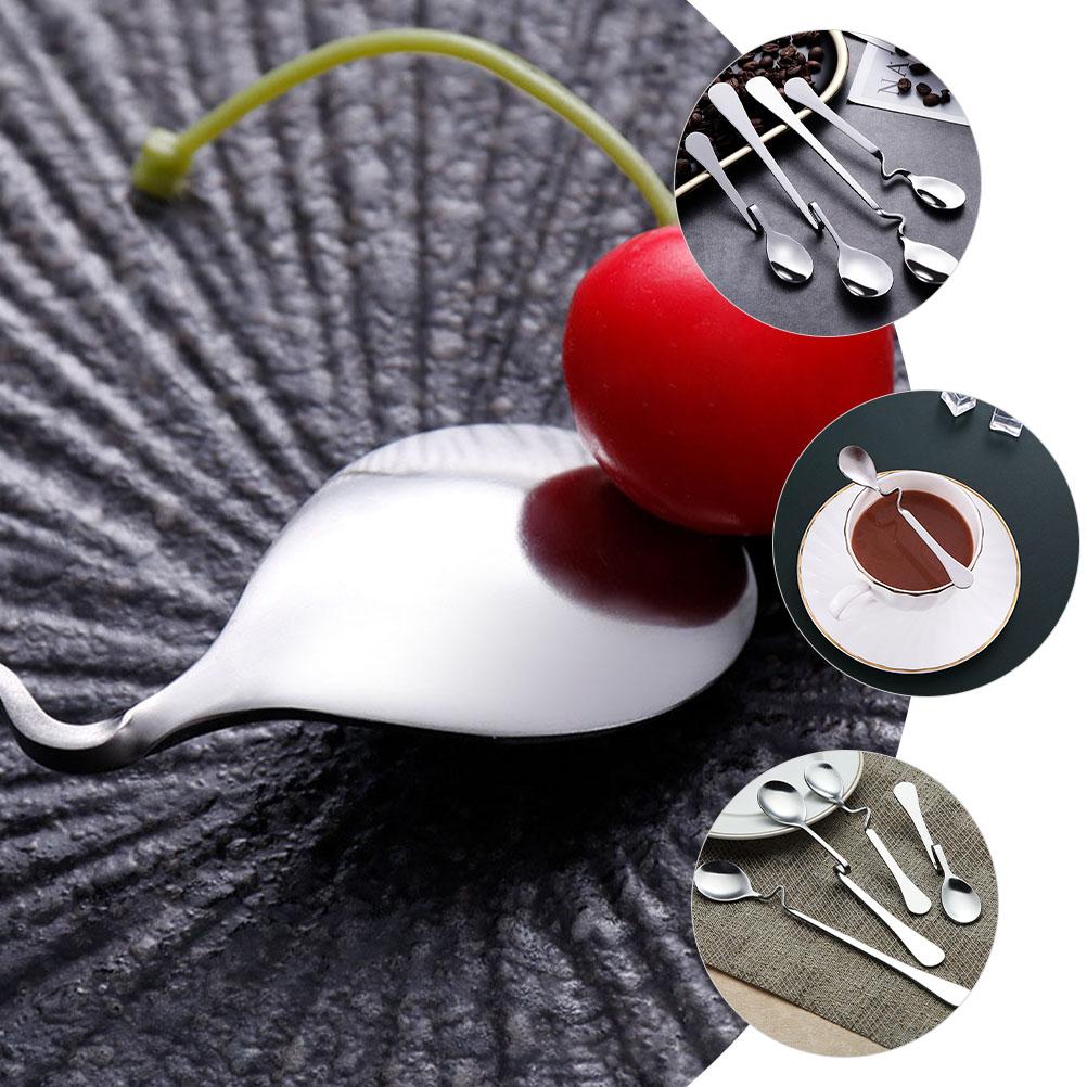 4 Pcs Stainless Steel Tableware Hanging Cup Coffee Spoon Mixing Household Dessert Stirring Spoons Whisk Honey Serving Utensils