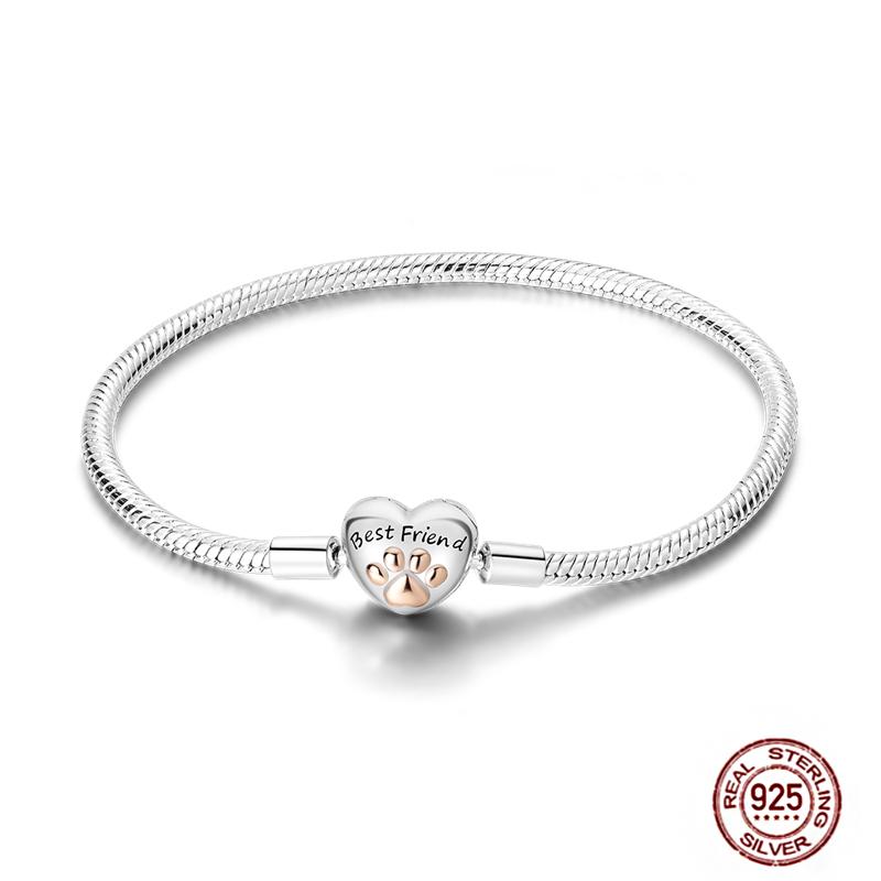 Bracelet Silver 925 Original 17-20CM Star Moon Heart Butterfly Paw Print Zircon Bracelets Fit DIY Charms Birthday Jewelry Gifts