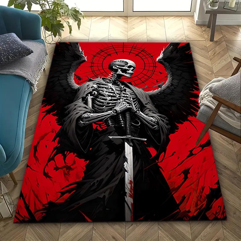 1PC Skull Dark Gothic Pattern printed Carpet Rug for Living Room Bedroom Home Sofa Decoration,Non-slip Floor Mat Floor mat