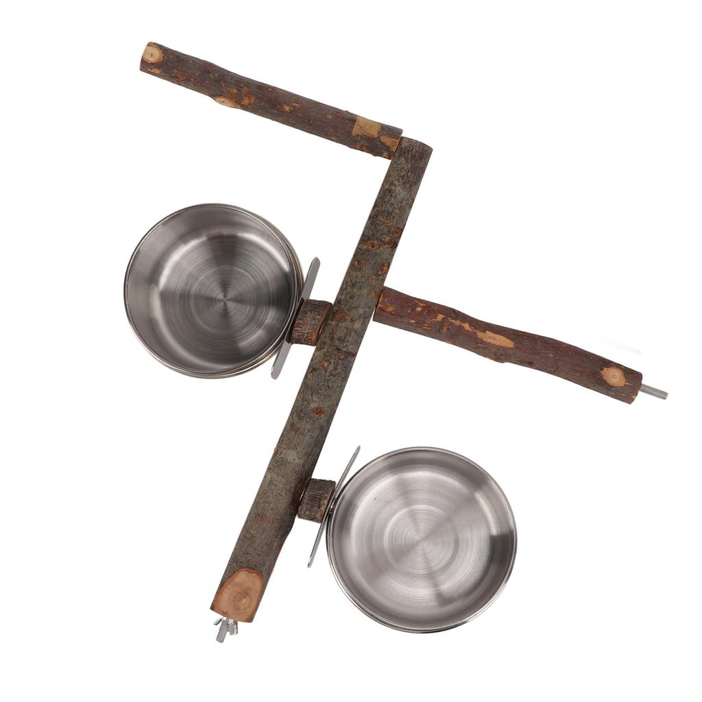 Papageien-Holzständer mit Futternapf aus Edelstahl, Futterspender, Ständer, Kombination, Vogelkäfig-Futterspender