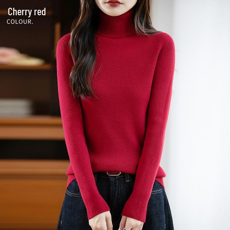 2026 Autumn Winter Women's High Neck Slim Fit Knit Pullover Sweater in Korean Style