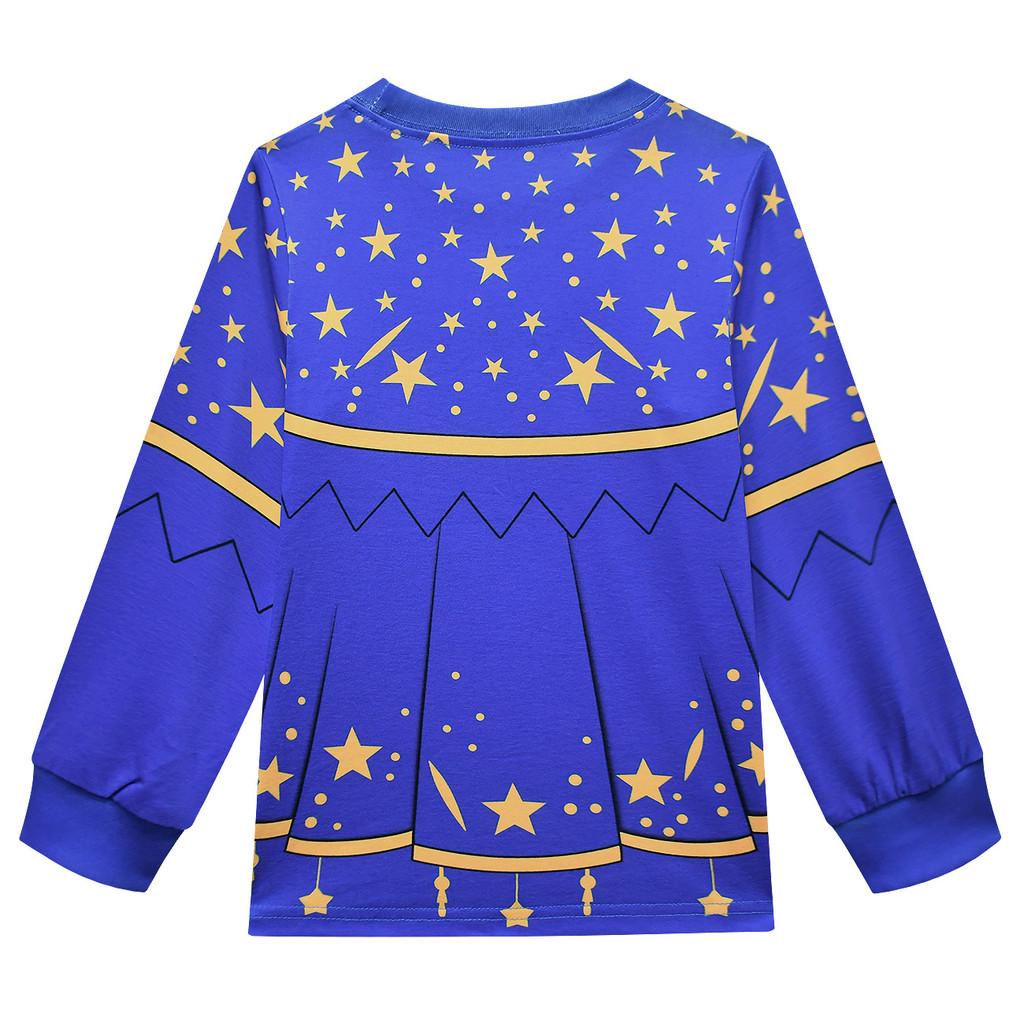 19791 Kids Girls Lily Lovebraids Stars Printed Long Sleeves Round Neck T-shirt Top Trousers Sets