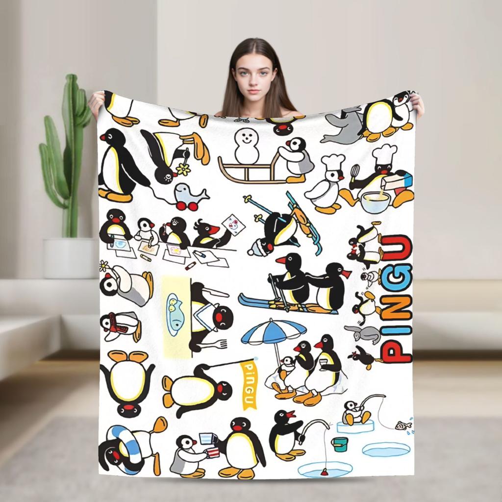 Cute Pingu Penguin Blankets Quality Warm Throw Blanket Spring Decorative Living Room Fashion Bedspread