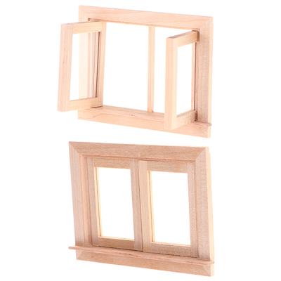 1pcs  DIY Double Window 1/12 Dollhouse Furniture Doll House Window Wooden Accessories Pretend Play Toy for Kids