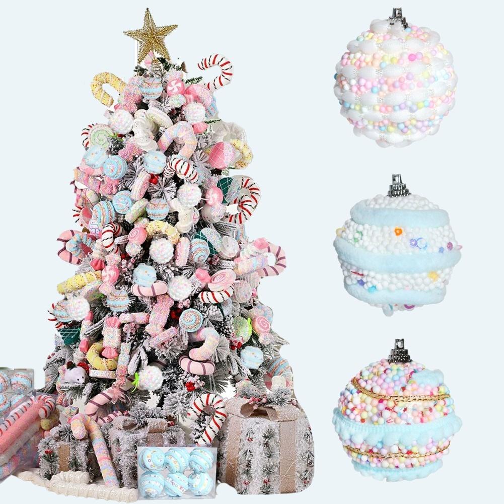 Festive Christmas Tree Ball Ornament Set 236 Inch 12 Pieces Macaron Painted Foam Balls with Glitter for Seasonal Use