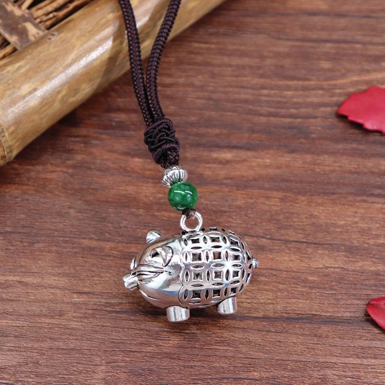 Handmade Retro Cotton and Linen Tibetan Silver Pendant Necklace Medium and Long Flower Versatile Sweater Chain Women's Simple Accessories