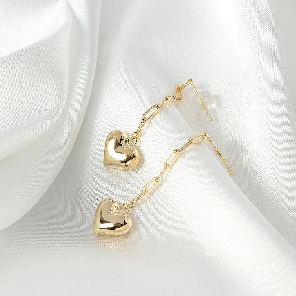 925 Silver Gold Plated Heart Clip Chain Earrings