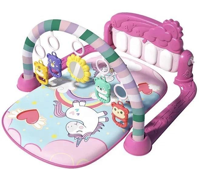 Unicorn activity fitness sleeping game mat infant play gym mat musical educational toy mat piano rack pedal