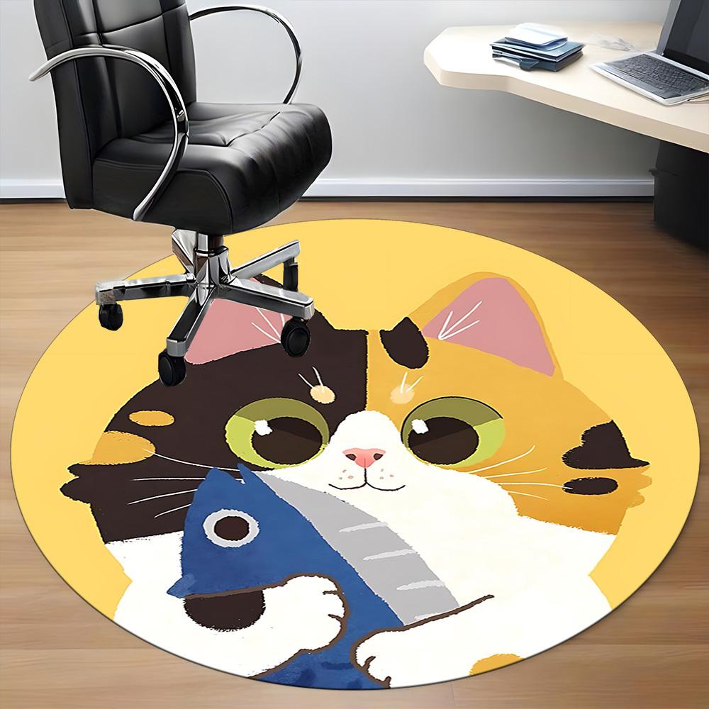 1PC Cat Fish Office Round Area Rug, Indoor Mat Suitable For Office, Under Office Chairs Bedroom Living Room Home Decor, Room DecoT1223066