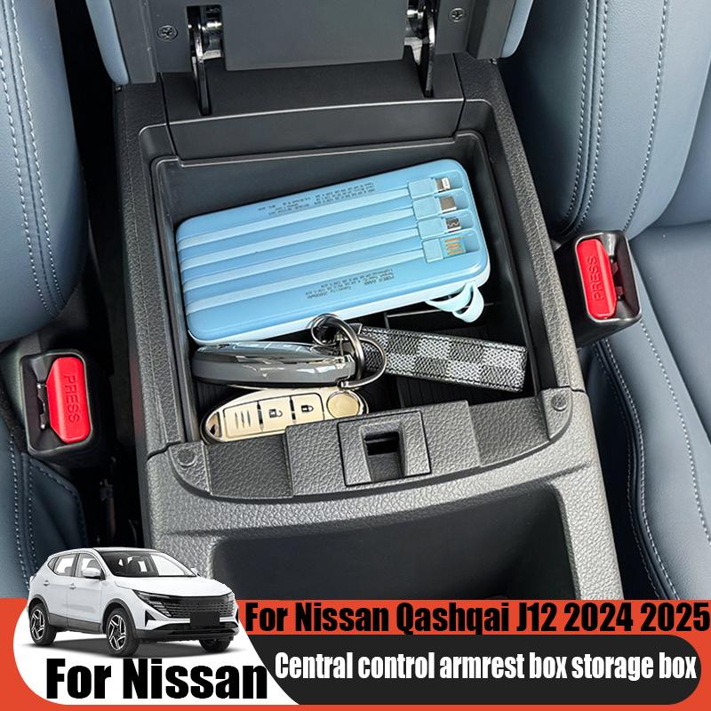 For Nissan Qashqai J12 2024 2025 Central Control Armrest Box Storage Box Car Storage Supplies Accessories Partitioned Storage