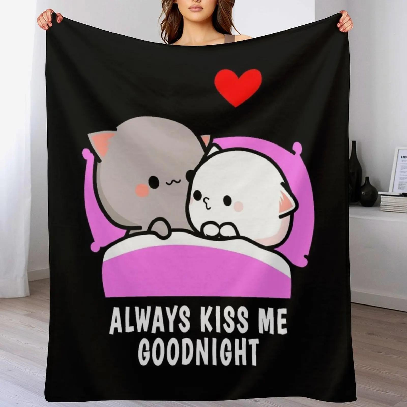 

New Peach Cat and Goma Always Kiss Me Goodnight Throw Blanket Reusable Durable Soft Blanket for All Seasons 102x76cm(40x30in)