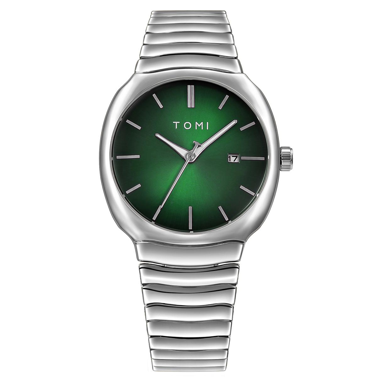 

Minimalist Watch Set Mirror Polished Silver Dial Stainless Steel Milanese Band Business Casual Style With Bonus Accessories зелёный