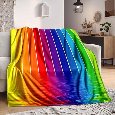 1pc Rainbow Waterfall Lightweight Flannel Blanket, Comfortable and Warm Blanket, for Office and Camping Sofa Bed, Livingroom137