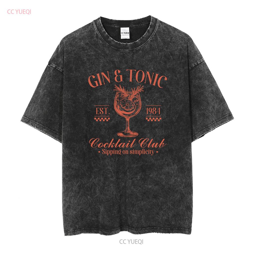 Gin Tonic Social Club Cocktail T Shirt Travel Drinking Girls Trip Lover Bartender Long or Short Sleeves Vintage Washed
