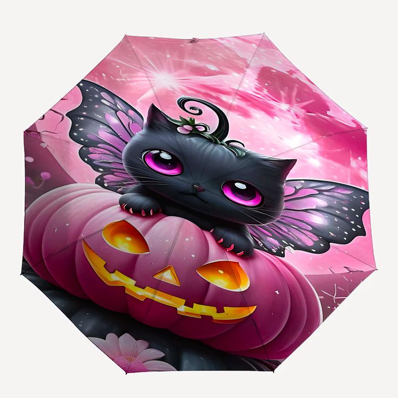 

1pc cat pumpkinOpen/Close Umbrella-Windproof, Compact Travel Umbrella, Sturdy 8-Rib Shaft, Outdoor Accessory1204