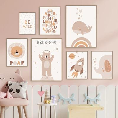 Boho Lion Bear Elephant Rocket Whale Alphabet Posters And Prints Nursery Wall Art Canvas Painting Baby Children Room Home Decor