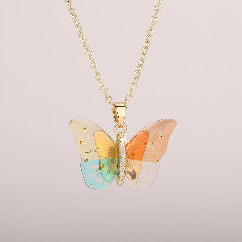 Butterfly Pendant Necklace for Women Fashion Party Daily Cute Animal Accessories Inlaid Bright CZ Versatile Lady Jewelry