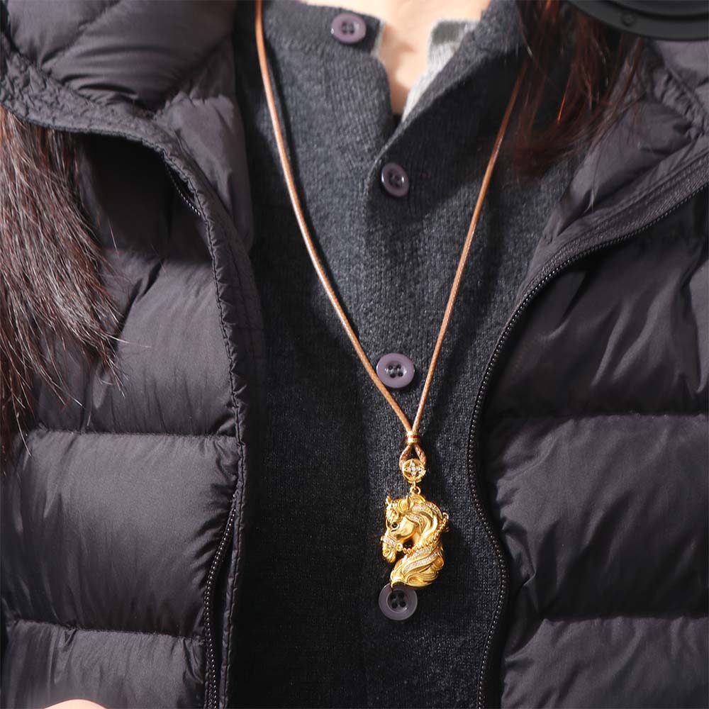 Strass Sternzeichen Pferd Halskette Wasserdicht Goldenes Pferd Anhänger Reichtum Fohlen Halskette Herren