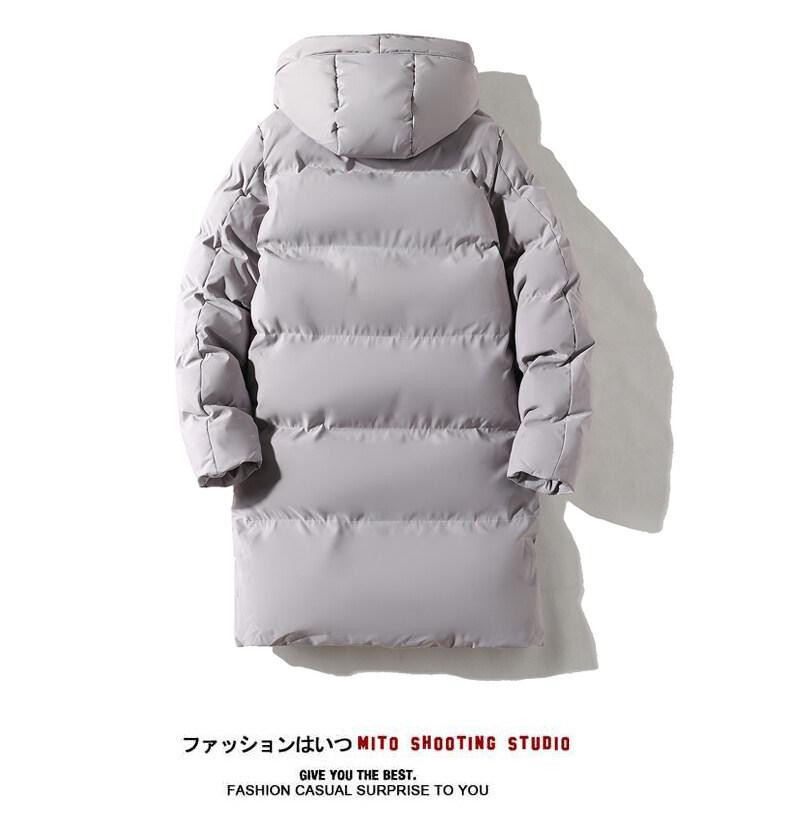 Men's Winter Hooded Mid-length Cotton-padded Jacket - Thick, Loose-fit Outerwear.