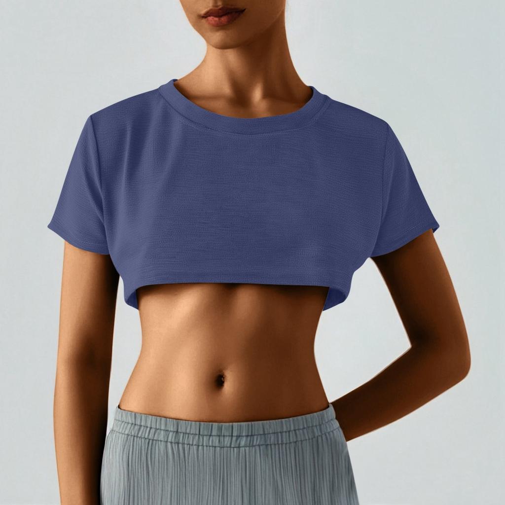 Damen Zweier Yuan Farbe Brust Kurz T-Shirt Niedlich Tag Sexy Crop Kurzarm T-Shirt