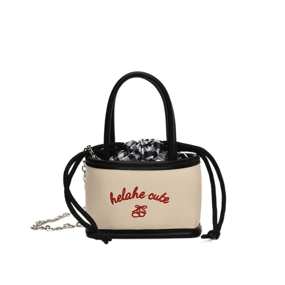 

Вышитая полиуретановая сумка кроссбоди в корейском стиле, детская наплечная сумка, сумка-ведро на шнурке, для улицы чёрный