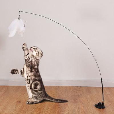 Giocattolo interattivo per gatti Bastone per gatti a mano libera che gioca con il gattino che gioca con la bacchetta magica Ventosa per uccelli/piume Bacchetta per gatti Forniture per animali domestici
