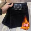High-End Fashion Brand Light Luxury Black Jeans Men's Fall/Winter Slim Fit Skinny Stretch Casual Fleece and Thick Pants