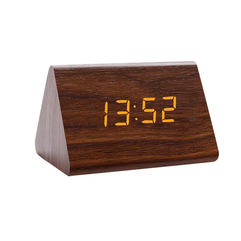 Triangular Wood Electronic Alarm Clock Digital Clock Wooden Clock Desktop Wooden Clock