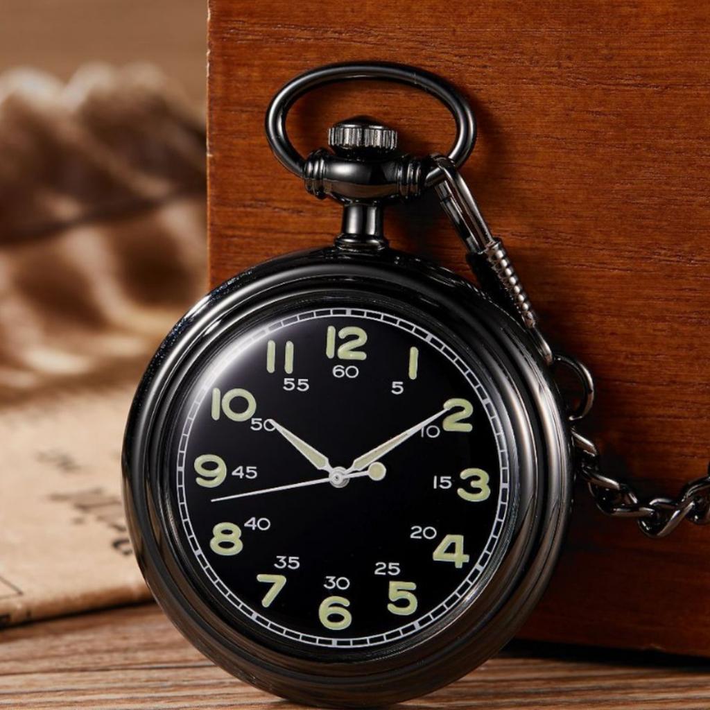 Classic Luminous Straight Board Without Cover Retro Quartz Double Digital Face Large Pocket Watch