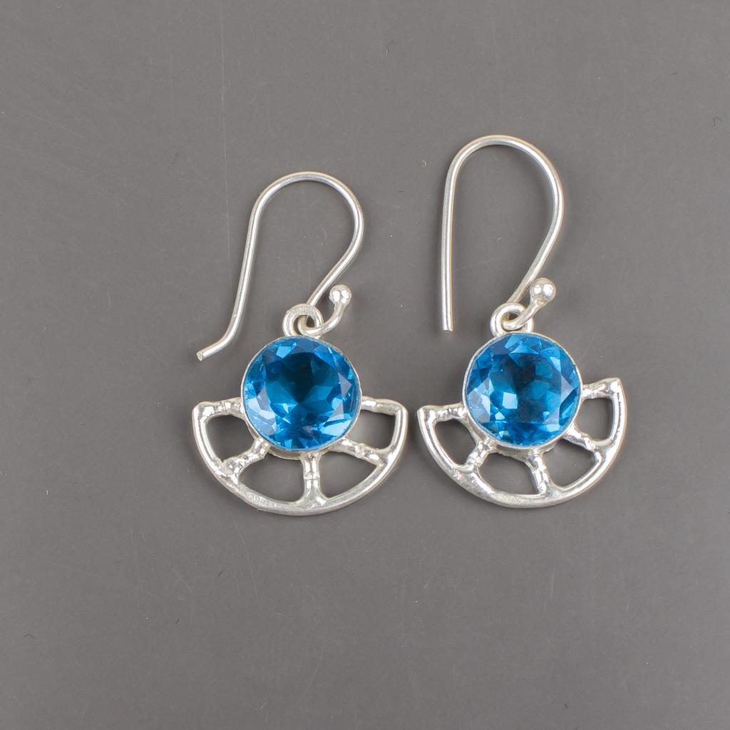 Swiss Blue Topaz Gemstone 925 Sterling Silver Elegant Drop Earrings 1.40" Handmade Jewelry For Women EE-58-7