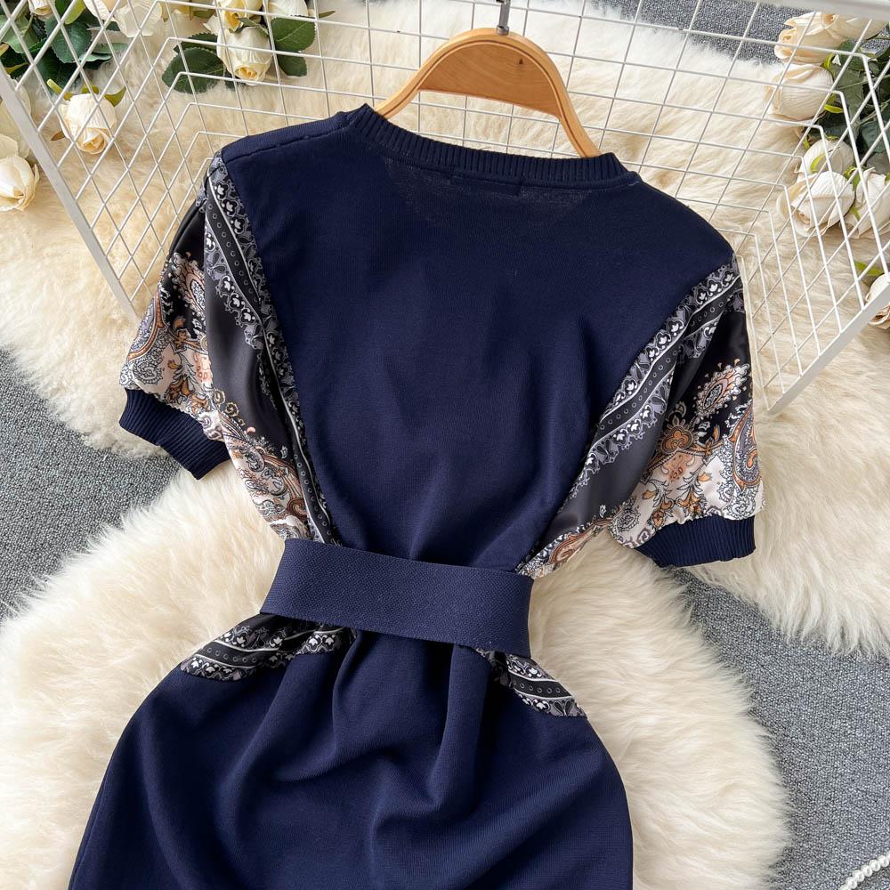 RUGOD French Gentle Style Noble Elegant Temperament Lady Bag Hip Knitted Dress Lace Waist Slim All-match Dress Female