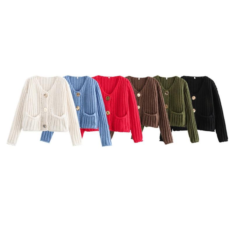 24 Womens Fall Winter Street Fashion Crewneck Knit Cardigan Short Sweater With Metal Buttons