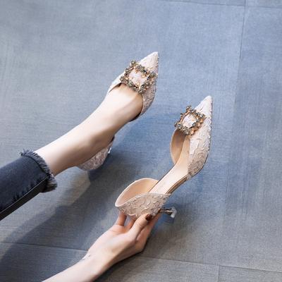 Women Pumps Elegant Pointed Toe Rhinestones High Heels Wedding Shoes Crystal 5 .5cm Heeled Ladies Pumps Sandals Sexy Heels