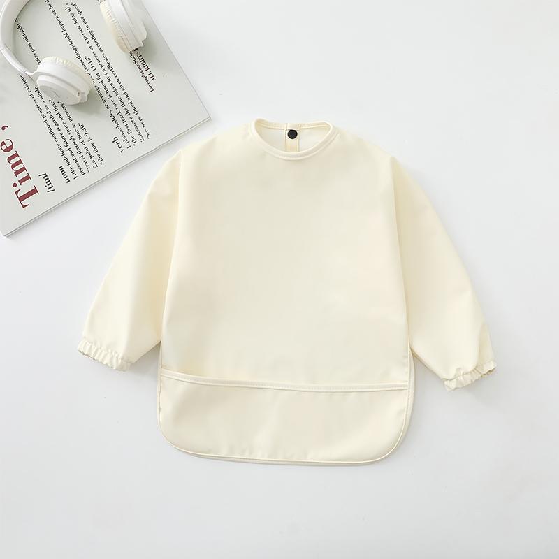 Solid Color Baby Bibs with Long Sleeves Waterproof Children's Feeding Apron Bib for Boys Girls Easy Clean Toddler Art Smocks