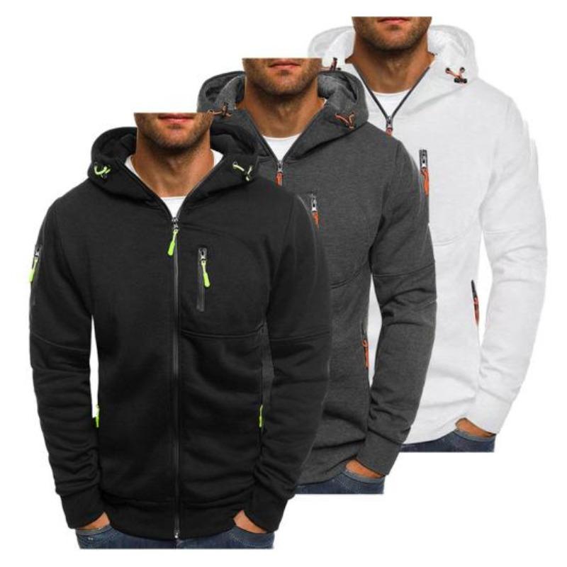 Yousheng Men Spring Fall Fitness Hoodie with Zipper Pockets Zip-up Cardigan Thick Solid Color Daily Coat Elastic Cuffs And Hem Jacket for Travel And