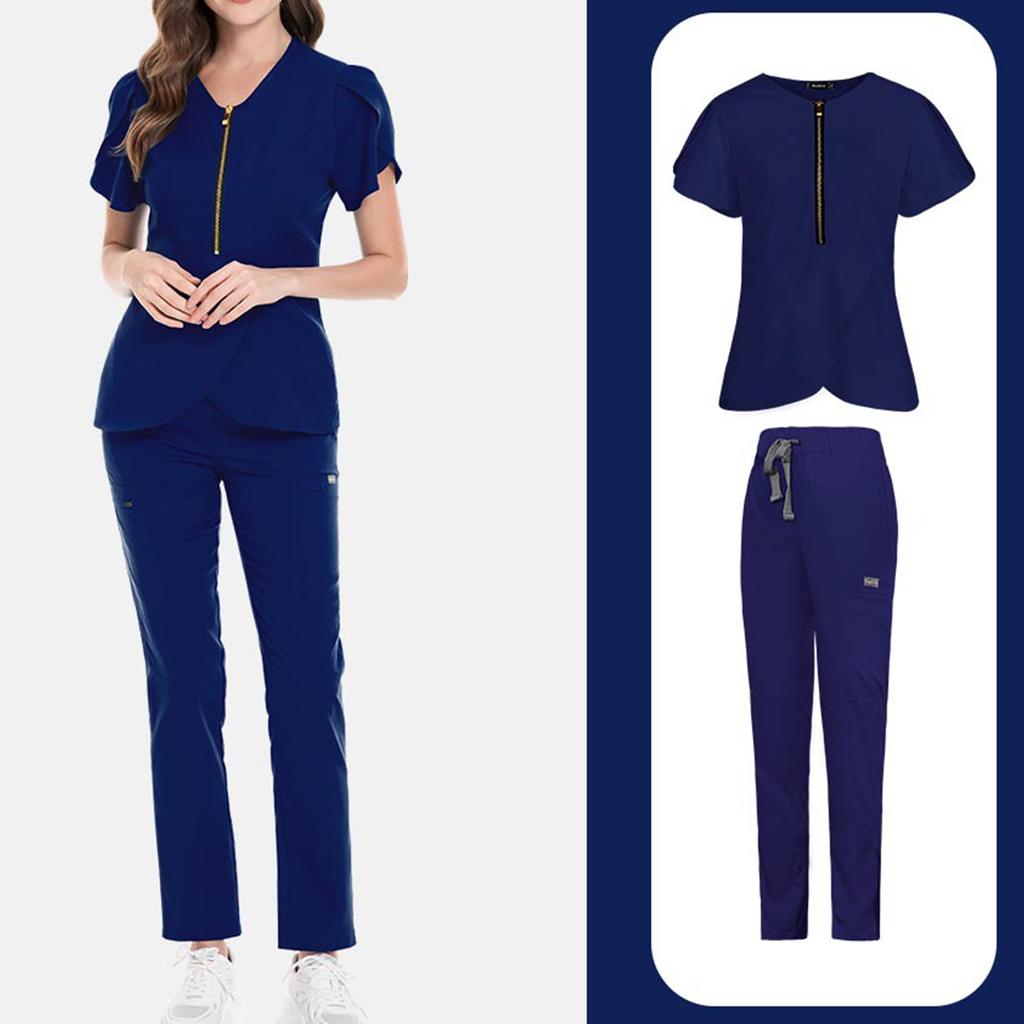 Ladies' Comfortable And Casual Solid Color Short Sleeved Pants Protective Suit Set