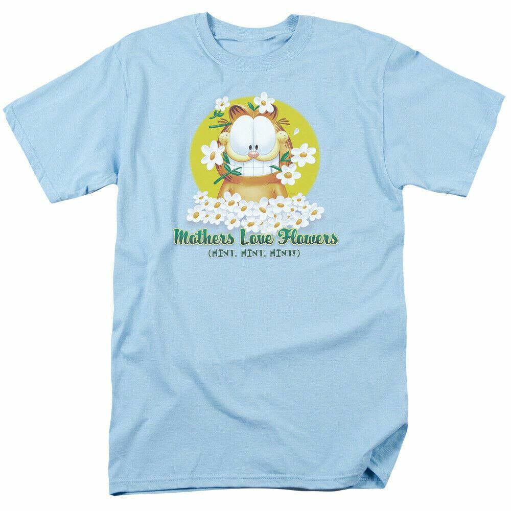 Garfield Mothers Love Flowers T Shirt Mens Licensed Cat Comic Tee Light Blue XXXXL