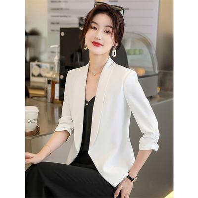 Blazers Slim Lisos Temperamento Feminino Plissado Primavera Verão Finos Casuais Lady do Escritório Formal Simplicidade Capaz