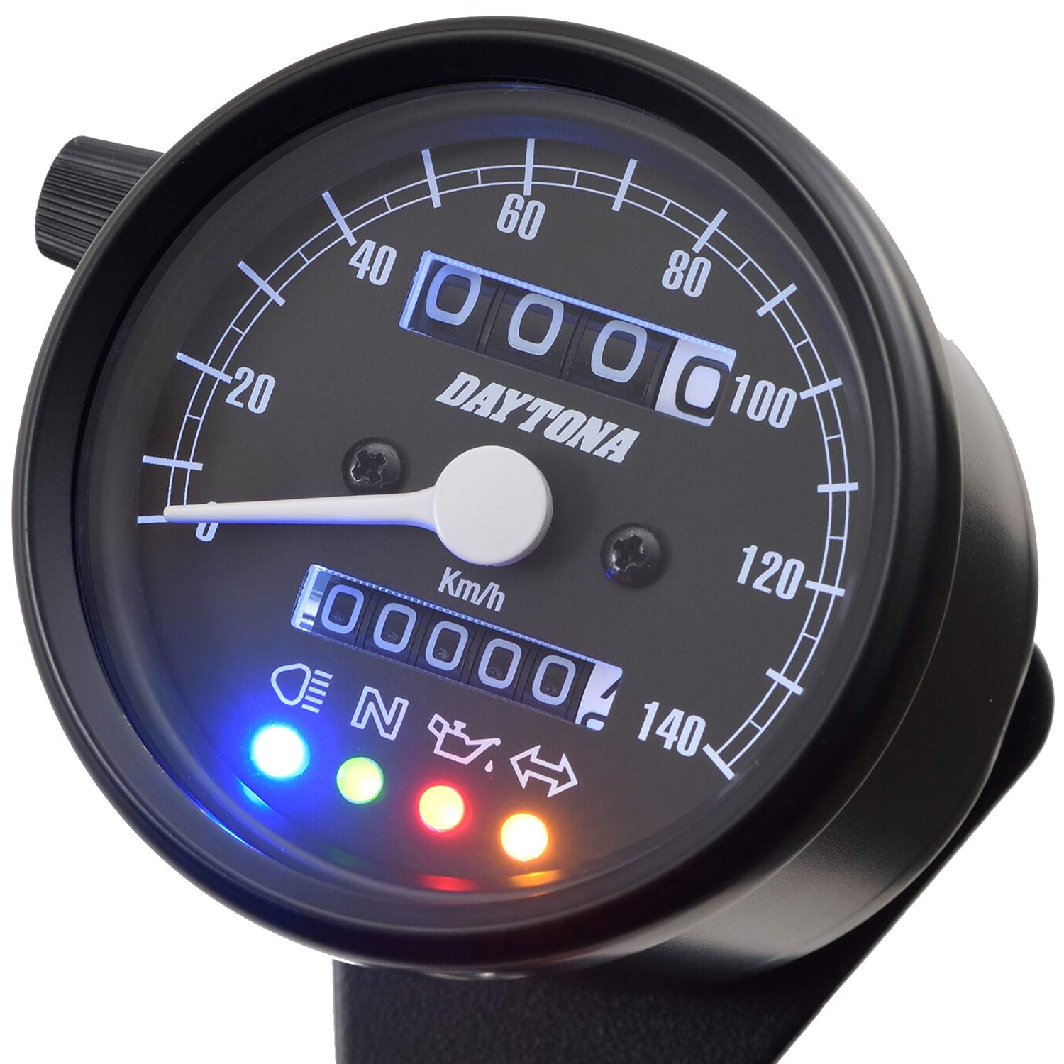 

Daytona Motorcycle Mechanical Black Display with 15626 Speedometer, Body/Black Panel/White LED, 60mm, 140km/h Indicator,