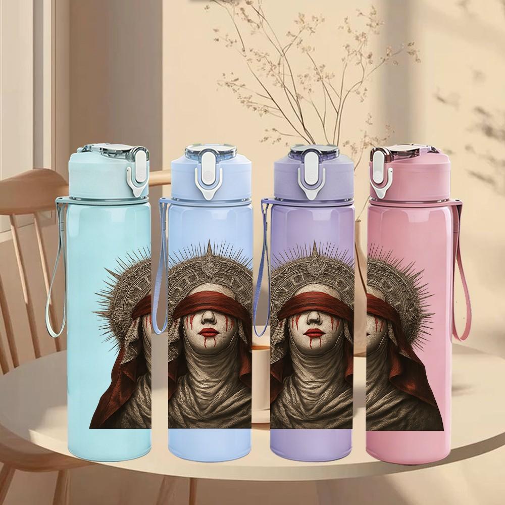 1PC Thorn Crown Woman Portrait 750ml Color Plastic Sports Water Bottle Leakproof Flip Straw Lid Suitable for Sports Office Home Use